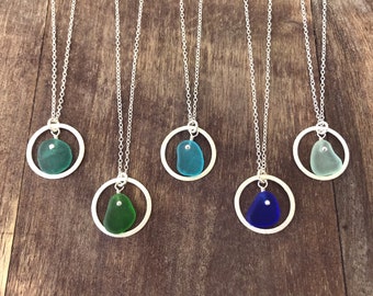 Sea glass necklace, Sterling silver, Turquoise Blue Seafoam Green, Genuine sea glass jewelry, Beach glass, Sea glass pendant, Gift for her