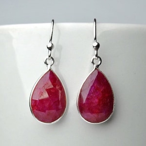 Genuine Ruby Earrings Dangle Silver Earrings Ruby Red Teardrop Earrings Ruby Stone Earrings for Women July Birthstone Jewelry Gift for her