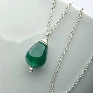 Forest Green Jade Necklace for Women, Green Drop Necklace, Delicate Sterling Silver Chain, Jade Pendant Jade Jewelry Mother Day Gift for her