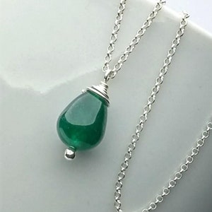 Forest Green Jade Necklace for Women, Green Drop Necklace, Jade Pendant, Delicate Sterling Silver Chain, Jade Jewelry, Gift for her KN523