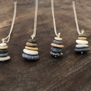 Beach stone necklace, sterling silver, cairn necklace, stacked raw stones, beach pebble pendant, boho necklace, natural jewelry gift for her image 7