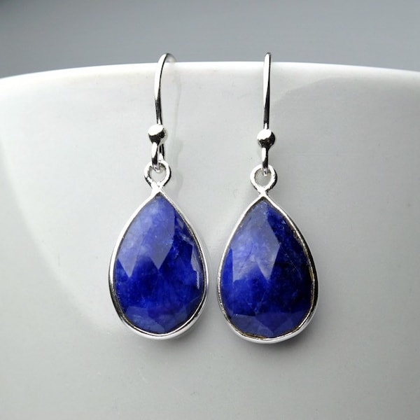 Genuine Sapphire Earrings Sterling Silver | September Birthstone Jewelry | Blue Drop Earrings | Sapphire Jewerly Women | Gift for her KE713