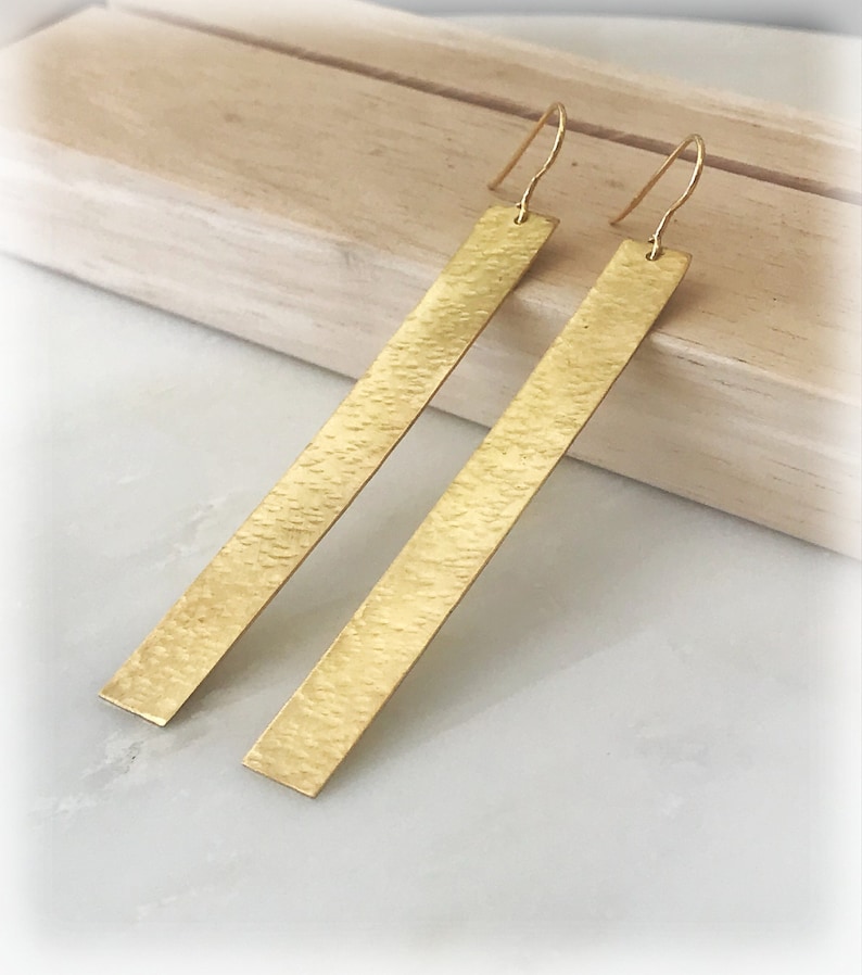 Golden bar earrings Hammered gold earrings, Dangle earrings, Boho earrings Statement earrings, Drop earrings Handmade jewelry Gift for women zdjęcie 1