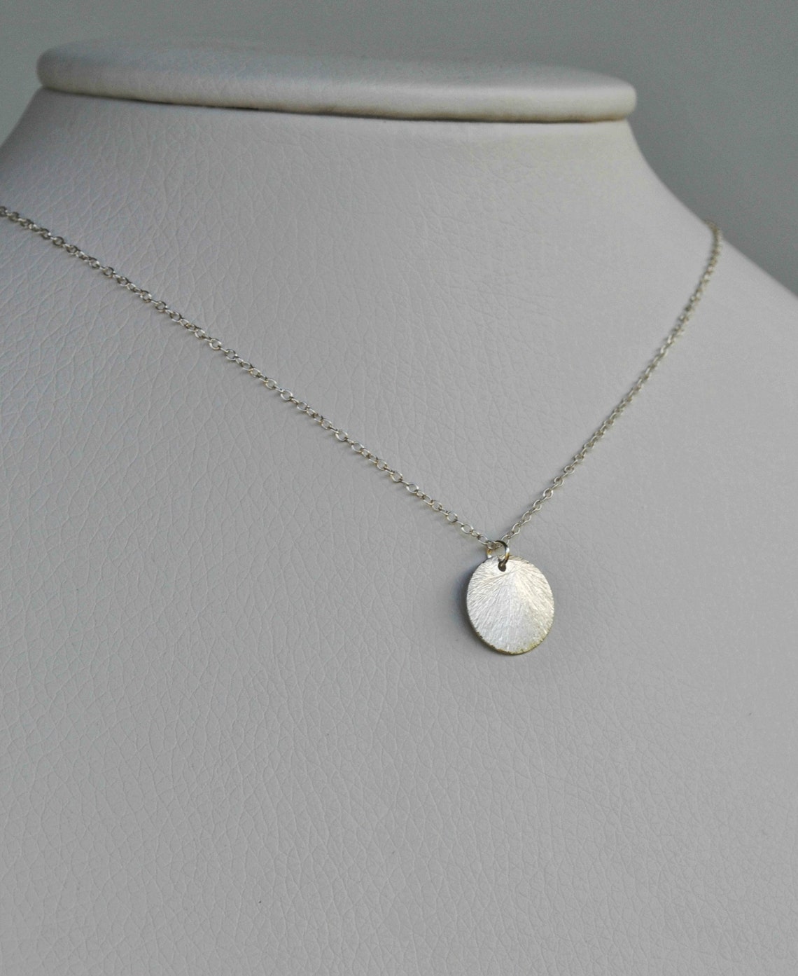 Brushed Silver Disc Necklace Sterling Silver Disc Pendant Etsy