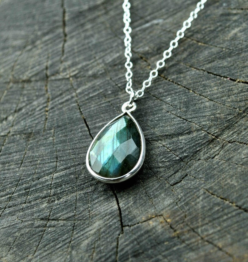 Labradorite Necklace Teardrop Sterling Silver Gemstone Etsy