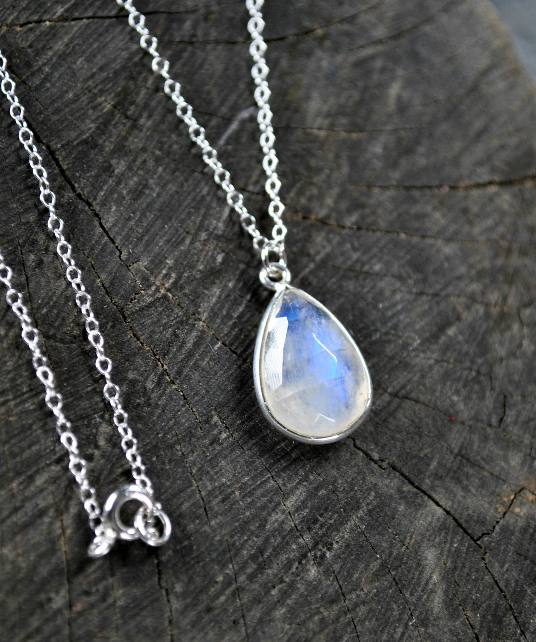 Genuine Moonstone Necklace Sterling Silver Rainbow Moonstone Etsy