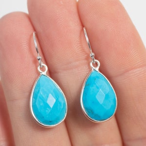 Genuine Turquoise Earrings, Sterling Silver, Turquoise Dangle Earrings, Small Drop Earrings Blue Turquoise Teardrop Earrings, Gift For Women image 3