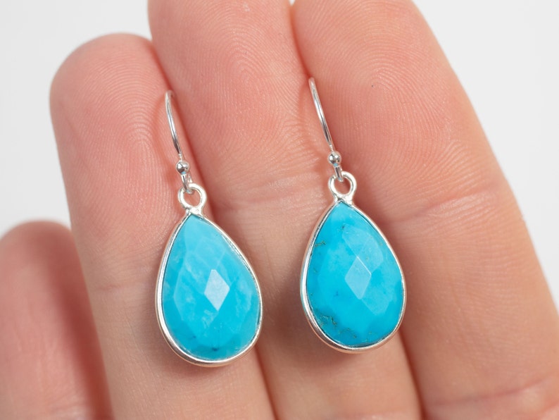 Genuine Turquoise Earrings, Sterling Silver, Turquoise Dangle Earrings, Small Drop Earrings Blue Turquoise Teardrop Earrings, Gift For Women image 3