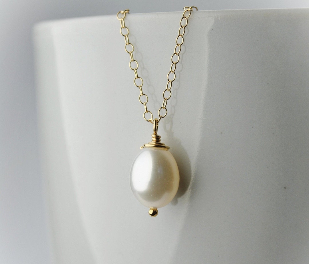 Single Pearl Drop Necklace Gold or Sterling Silver Real Etsy
