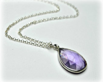 Dainty amethyst necklace, Sterling silver 925, Tear drop necklace, Purple necklace, February birthstone, Amethyst pendant, Jewelry gift