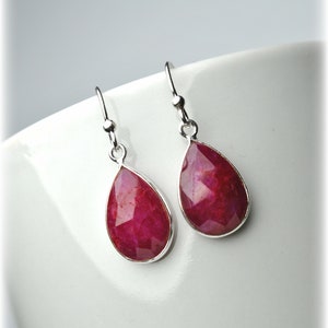 Genuine Ruby Earrings in Sterling Silver 925 Red Stone Teardrop Earrings Ruby Jewerly for women July Birthstone Jewelry Gift for her image 6