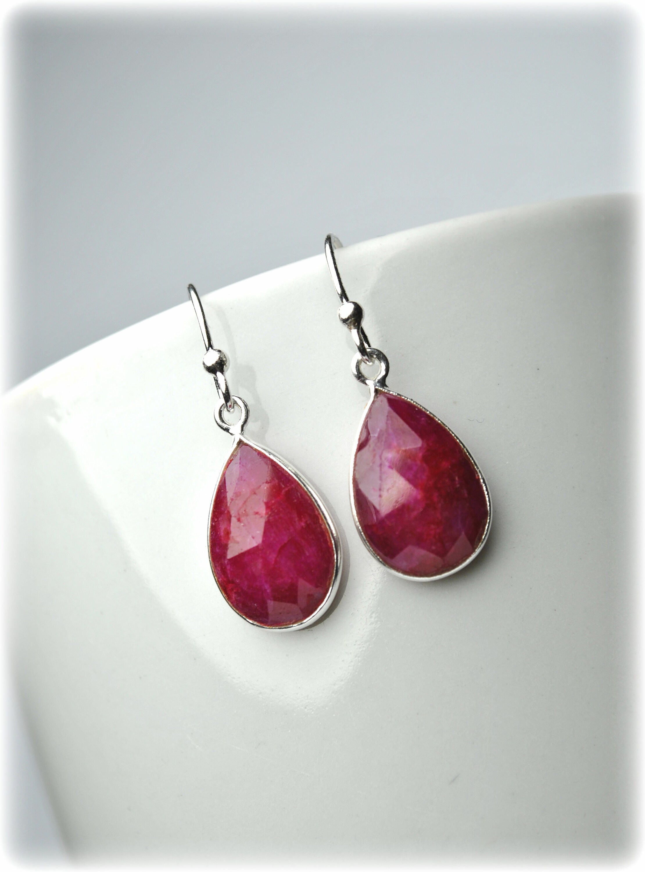 RED LAB RUBY ANTIQUE ART DECO DESIGN 925 STERLING SILVER EARRINGS #435 