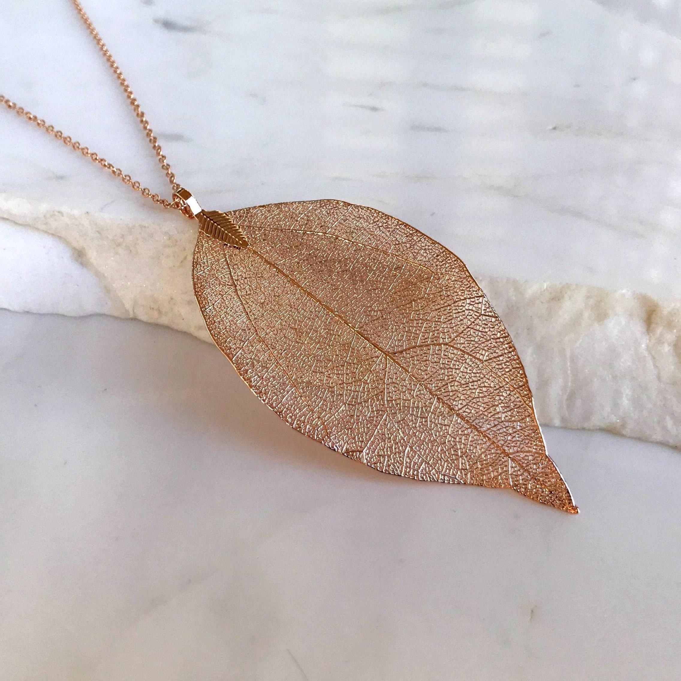 Real Leaf Necklace Rose Gold Necklace Layered Long Statement Leaf Pendant Natural Jewelry Gift for Women Birthday Gift for Wife Gift for Her