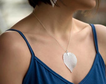 Echte bladketting van sterling zilver, lange bladketting voor vrouwen, boho statement sieraden