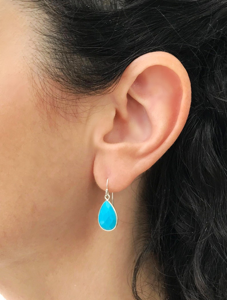 Genuine Turquoise Earrings, Sterling Silver, Turquoise Dangle Earrings, Small Drop Earrings Blue Turquoise Teardrop Earrings, Gift For Women image 1