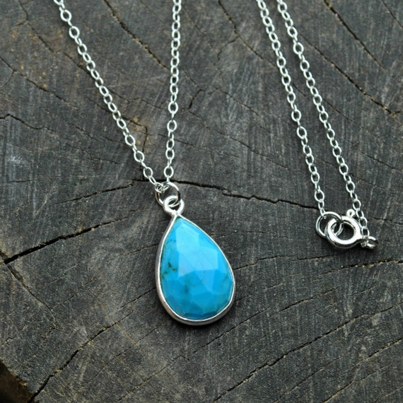 Turquoise Necklace, Sterling Silver, Genuine Turquoise Drop