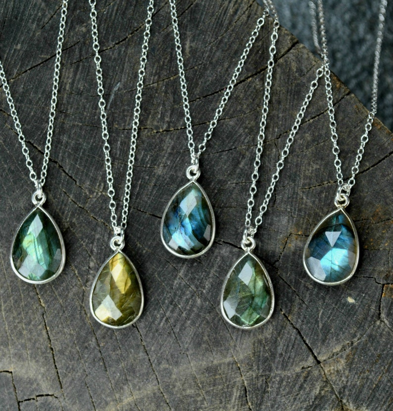Labradorite Necklace Teardrop Sterling Silver Gemstone Etsy