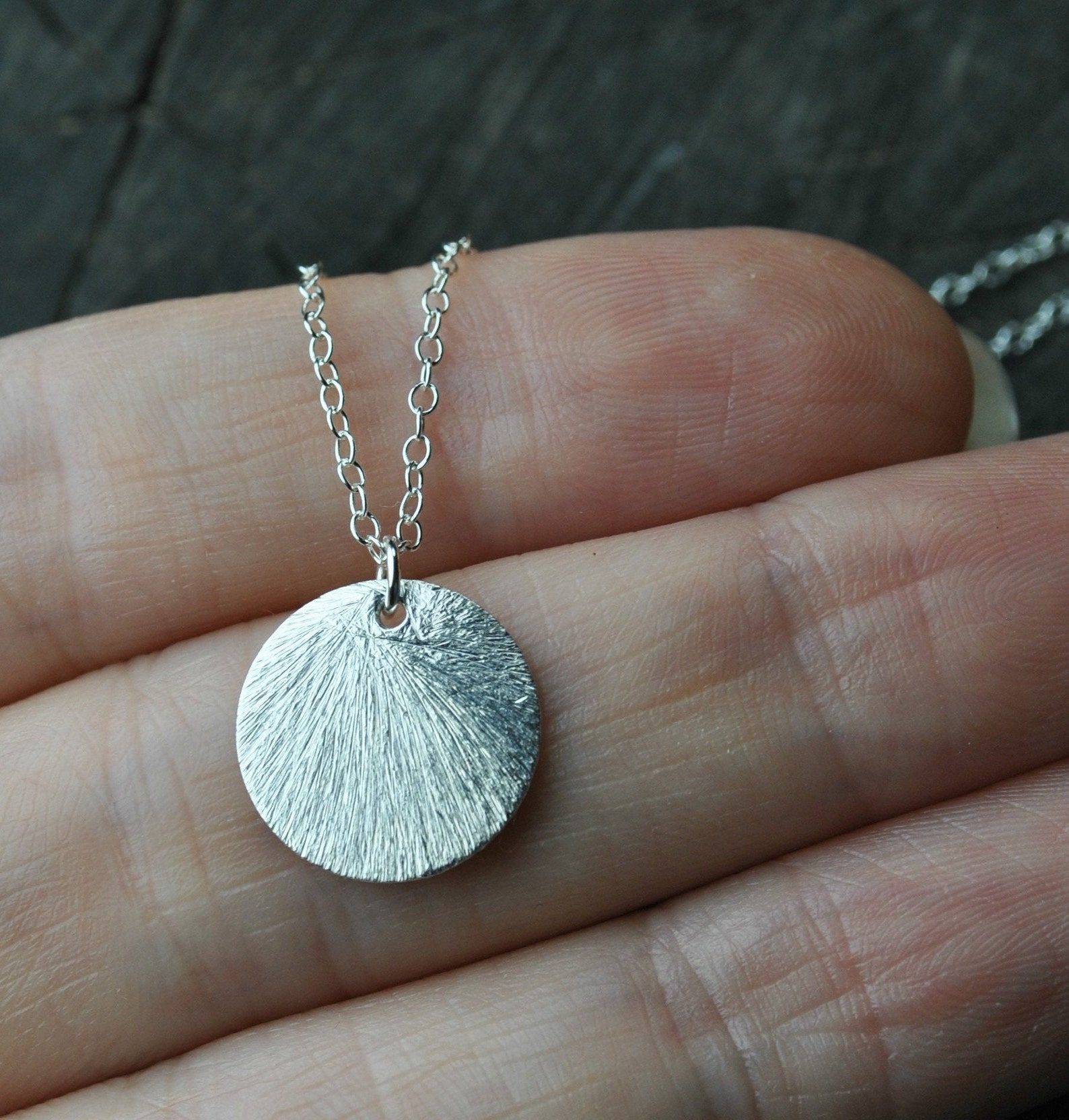 Brushed Silver Disc Necklace Sterling Silver Disc Pendant Etsy