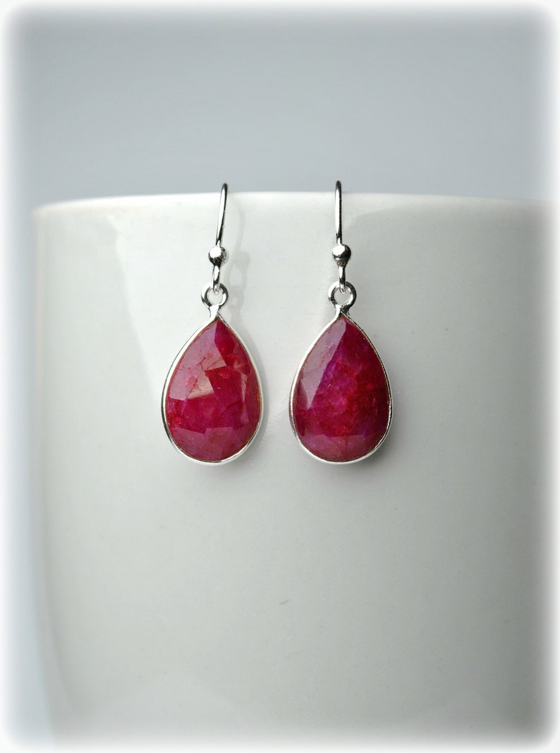 Genuine Ruby Earrings in Sterling Silver 925 Red Stone Teardrop Earrings Ruby Jewerly for women July Birthstone Jewelry Gift for her image 5