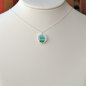 Genuine Sea Glass Necklace Sterling Silver, Sea Glass Jewelry, Circle Necklace Green Blue Handmade Jewelry Unique Gift For Women Friend Gift image 3