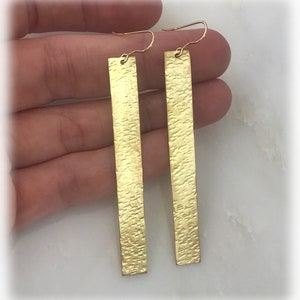 Golden bar earrings Hammered gold earrings, Dangle earrings, Boho earrings Statement earrings, Drop earrings Handmade jewelry Gift for women zdjęcie 6