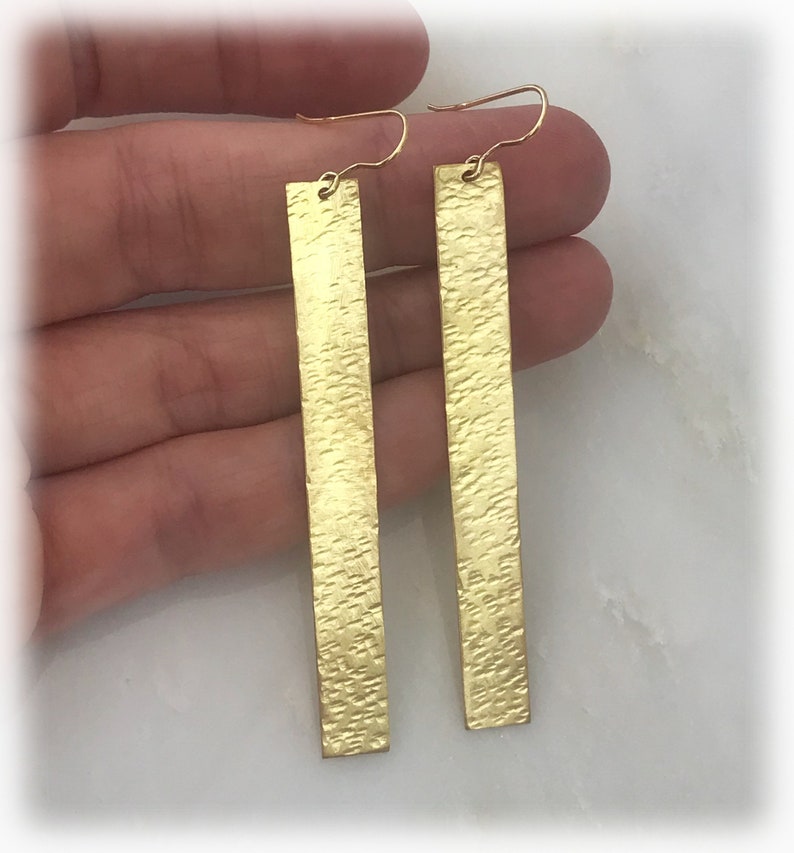 Golden bar earrings Hammered gold earrings, Dangle earrings, Boho earrings Statement earrings, Drop earrings Handmade jewelry Gift for women zdjęcie 6