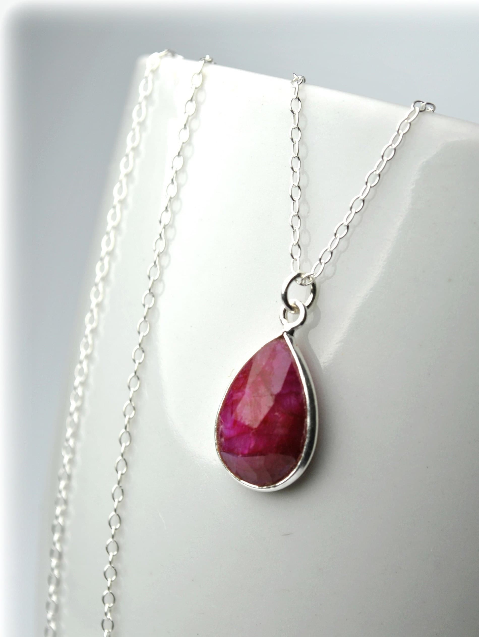Genuine Ruby Necklace on Delicate Sterling Silver Chain