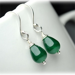 Green Jade Earrings Sterling Silver, Small Green Drop Earrings, Jade Dangle Earrings for Everyday Wear, Jade Jewelry, Gift for Women