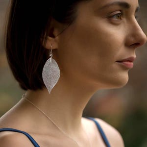 Real Leaf Earrings, Silver Leaf Earrings Dangle, Statement Earrings, Boho Bridal Earrings Natural Jewelry Gift for Women Gift for Girlfriend