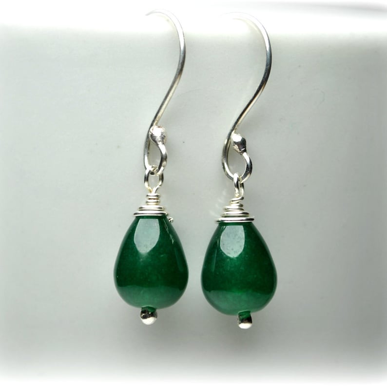 Green Jade Earrings Sterling Silver \u2022 Small Drop Earrings \u2022 Simple Dangle Earrings for Everyday Wear \u2022 Nature Jewelry Gifts for Women KE717