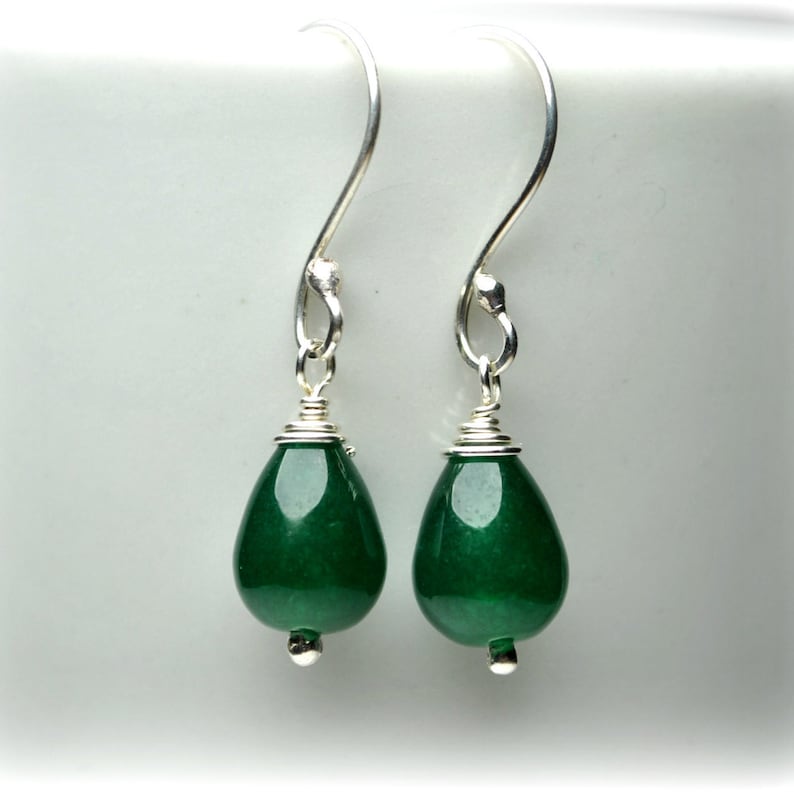 Green Jade Earrings Sterling Silver Small Green Drop Earrings Simple Dangle Earrings for Everyday Wear Jade Handmade Jewelry Gift for Women image 5