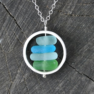 Genuine Sea Glass Necklace Sterling Silver, Sea Glass Jewelry, Circle Necklace Green Blue Handmade Jewelry Unique Gift For Women Friend Gift image 9