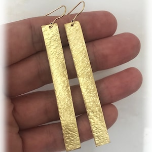 Golden bar earrings Hammered gold earrings, Dangle earrings, Boho earrings Statement earrings, Drop earrings Handmade jewelry Gift for women zdjęcie 7