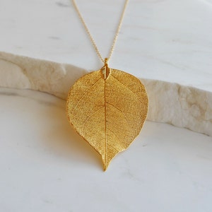 Real leaf necklace Gold Long leaf necklace, gift for women, natural handmade jewelry, boho necklace, leaf pendant, unique gifts for her