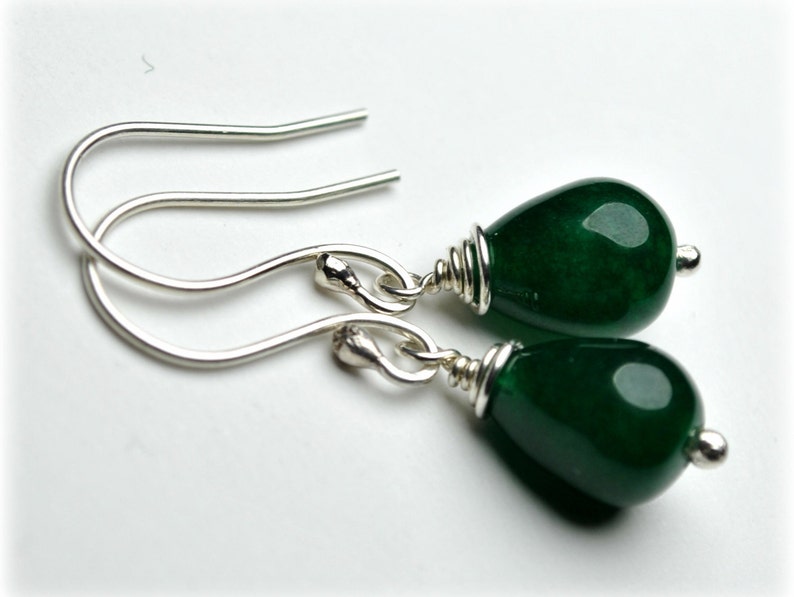 Green Jade Earrings Sterling Silver \u2022 Small Drop Earrings \u2022 Simple Dangle Earrings for Everyday Wear \u2022 Nature Jewelry Gifts for Women KE717