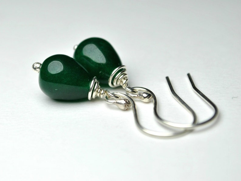 Green Jade Earrings Sterling Silver Small Green Drop Earrings Simple Dangle Earrings for Everyday Wear Jade Handmade Jewelry Gift for Women image 3