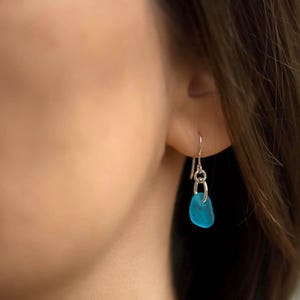 Turquoise Sea Glass Earrings, Sterling Silver Beach Jewelry