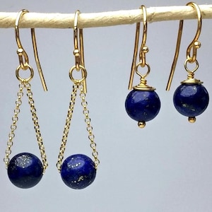 Lapis Lazuli Earrings Gold or Silver Blue Gemstone Drop Earrings Elegant Handmade Jewelry Gift for Women Minimalist Mom Earrings
