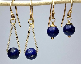 Lapis Lazuli Earrings: Sterling Silver or 18k Gold Vermeil, Elegant Gemstone Jewelry