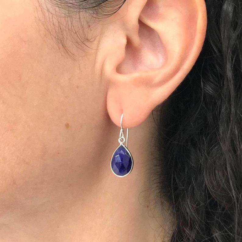 Echte Saphir Ohrringe: Sterling Silber Zierliche Blaue Tropfen Ohrringe September Birthstone Schmuck Bild 4