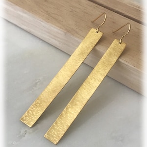 Golden bar earrings Hammered gold earrings, Dangle earrings, Boho earrings Statement earrings, Drop earrings Handmade jewelry Gift for women zdjęcie 4