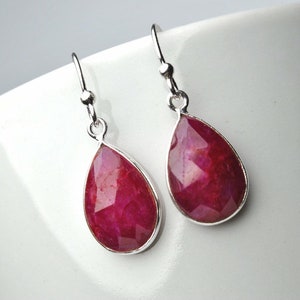 Genuine Ruby Earrings in Sterling Silver 925 Red Stone Teardrop Earrings Ruby Jewerly for women July Birthstone Jewelry Gift for her image 2