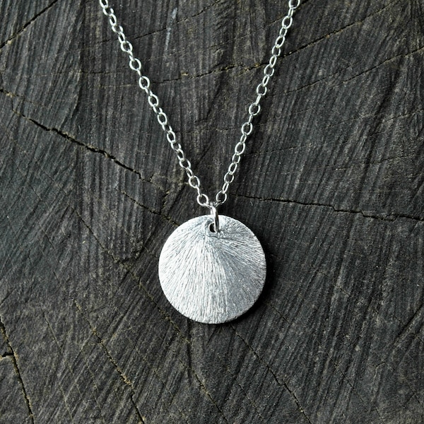 Full moon disc necklace, sterling silver, brushed disc pendant necklace, womens layering necklace, Minimalist jewelry, best gift for her