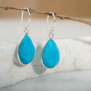Genuine Turquoise Earrings, Sterling Silver, Turquoise Dangle Earrings, Small Drop Earrings Blue Turquoise Teardrop Earrings, Gift For Women image 6