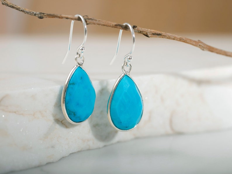 Genuine Turquoise Earrings, Sterling Silver, Turquoise Dangle Earrings, Small Drop Earrings Blue Turquoise Teardrop Earrings, Gift For Women image 6