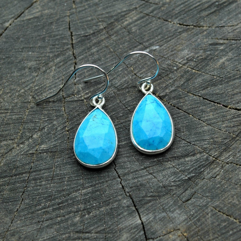 Genuine Turquoise Earrings, Sterling Silver, Turquoise Dangle Earrings, Small Drop Earrings Blue Turquoise Teardrop Earrings, Gift For Women image 8