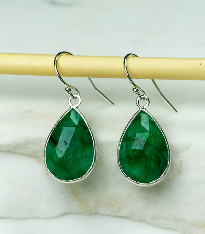 Pendientes de esmeralda genuinos Plata de ley 925 Pendientes de piedra verde Pendientes de lágrima Joyería de esmeralda Joyería de piedra de nacimiento de mayo Regalo para mujeres imagen 6