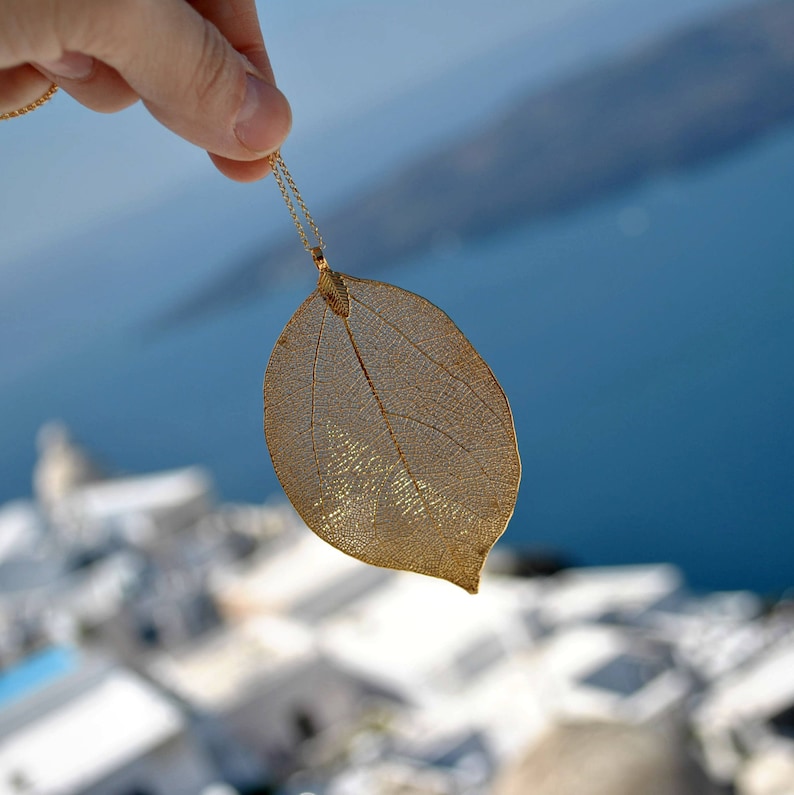 Boho necklace natural leaf pendant Nature jewelry KN511 Silver Long necklace for women Unique gifts for women Real leaf necklace in gold