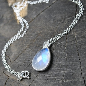 Genuine Moonstone Necklace, Sterling Silver, Rainbow Moonstone Pendant, June Birthstone, Dainty Moonstone Jewelry, Handmade Gift for women image 3