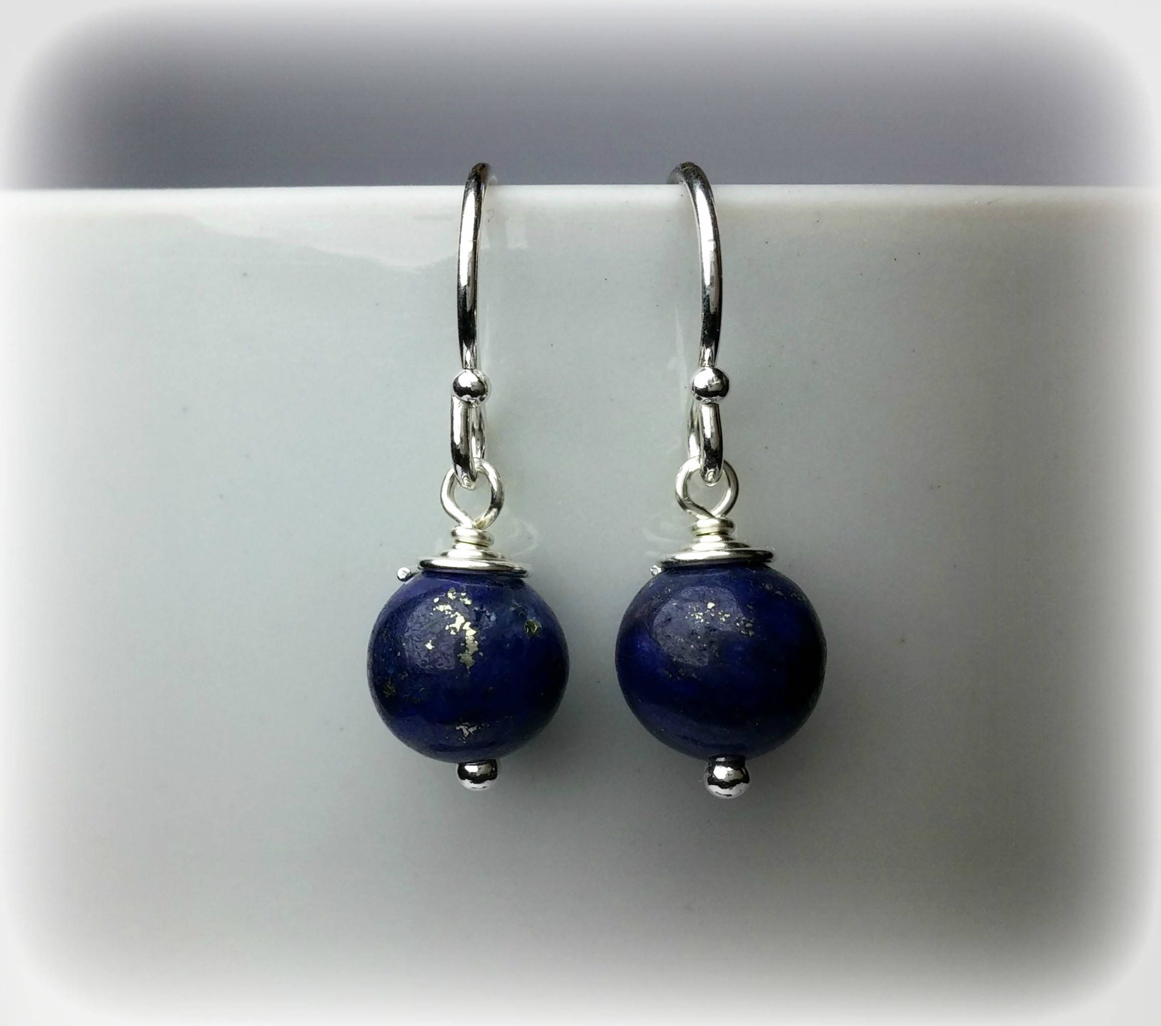 Elegant Simple LAPIS LAZULI drop EAR RINGS St Silver Gift wrapped